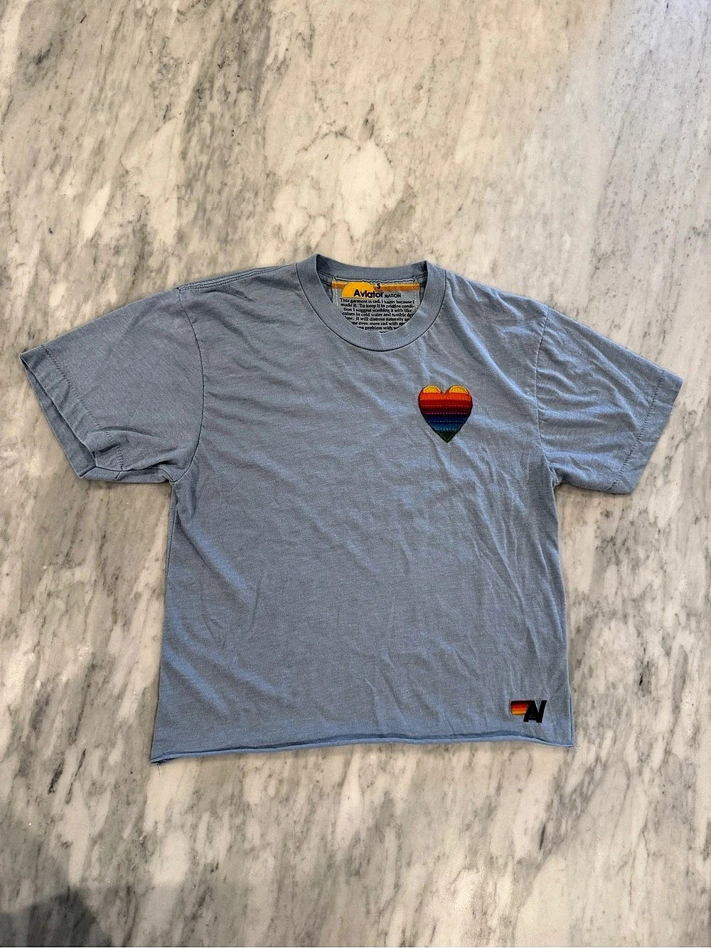 Aviator Nation Rainbow Heart Tee Short Sleeve in Blue